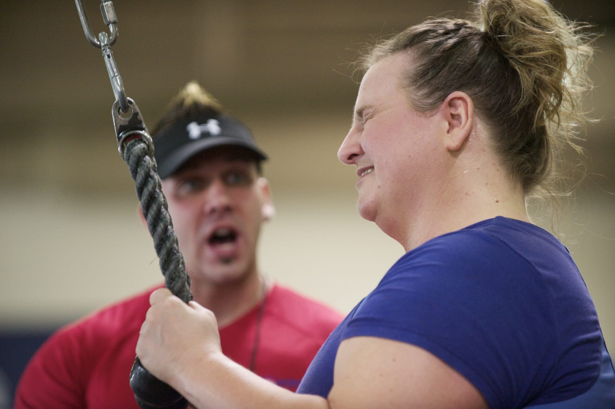 Angie Landon works out with personal trainer Calvin Cosgrove at 24 Hour Fitness -- The Palms on Thursday.