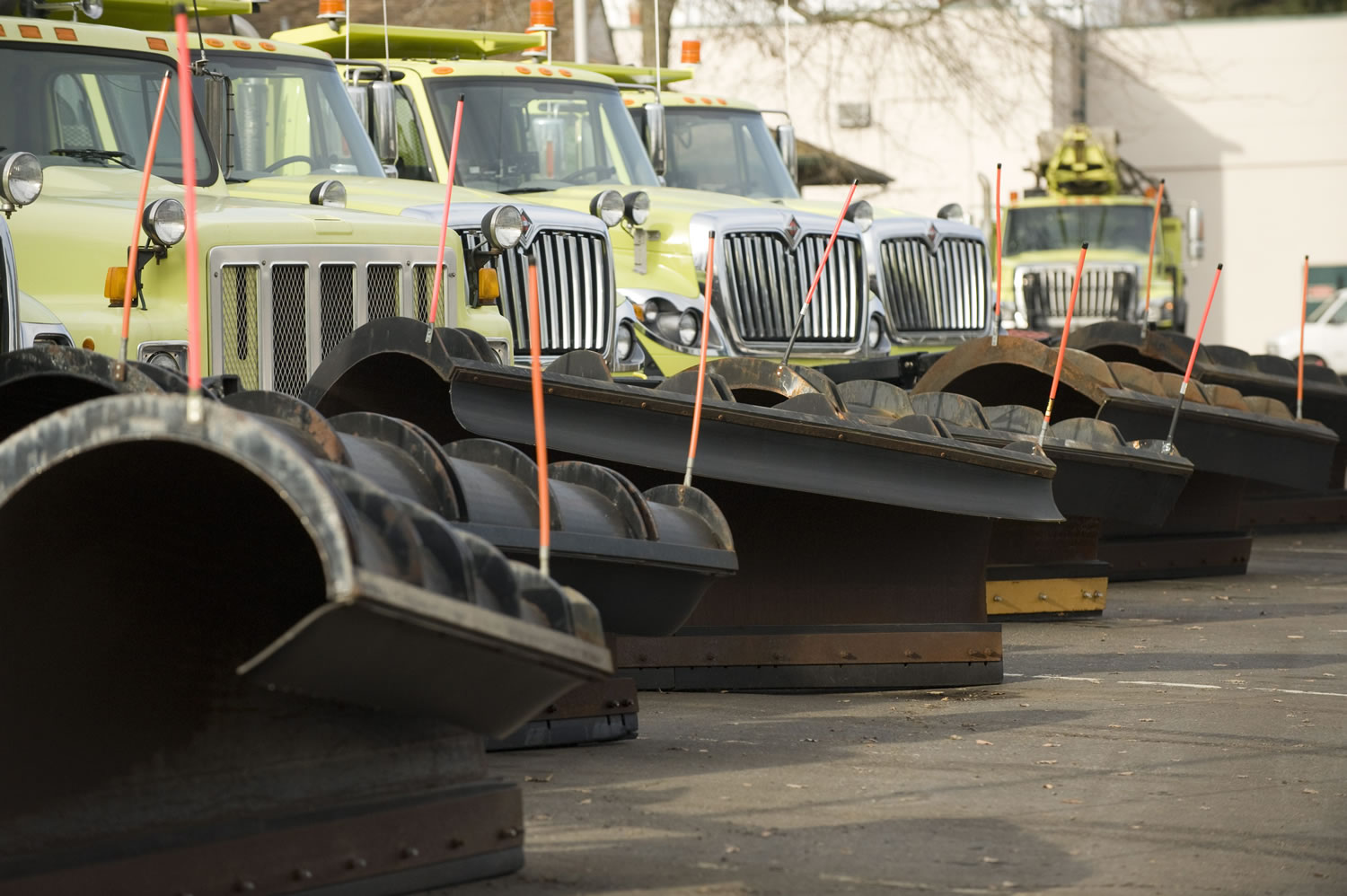 The Washington State Department of Transportation keeps a fleet of trucks and snow plows ready for action throughout the winter at its Vancouver maintenance facility. Forecasters expect low-elevation snow to fall across the region this weekend, with the first chance of flakes arriving Saturday night.