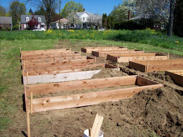 Arnada: Volunteers have spent several weekends breaking ground for the Arnada community garden and building these raised boxes, which soon will be filled with soil and planted with veggies and flowers.