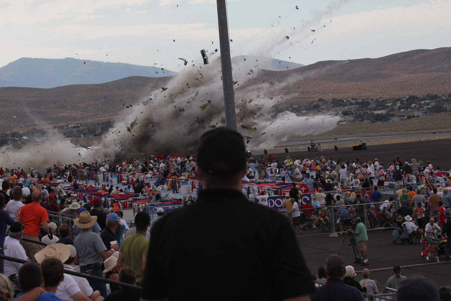 A World War II-era P-51 Mustang airplane crashes into the edge of the grandstands Friday at the Reno Air Races in Reno, Nevada.