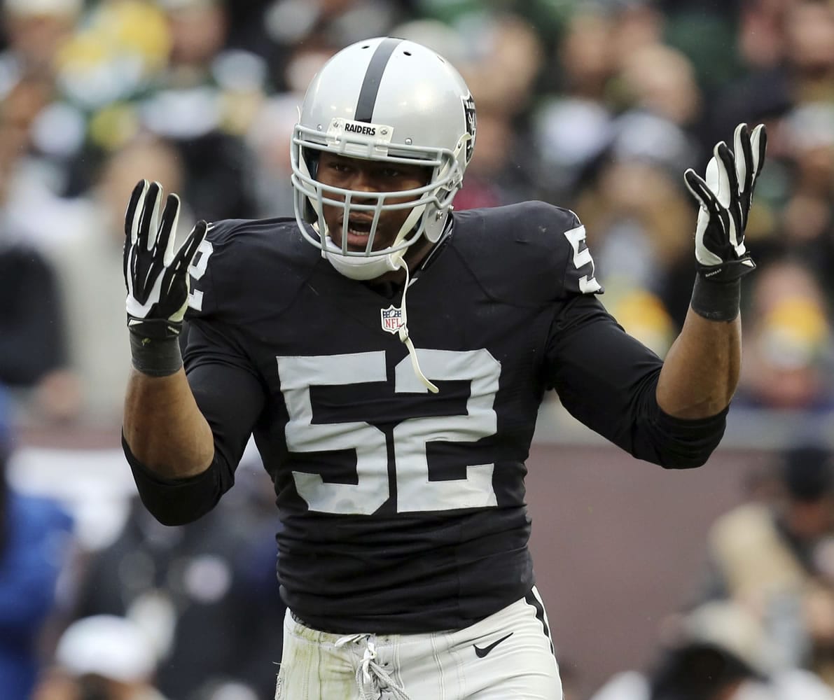Oakland Raiders defensive end Khalil Mack has become the first selection at two positions in the same year, while Adrian Peterson and J.J. Watt are unanimous choices for the 2015 Associated Press NFL All-Pro Team.