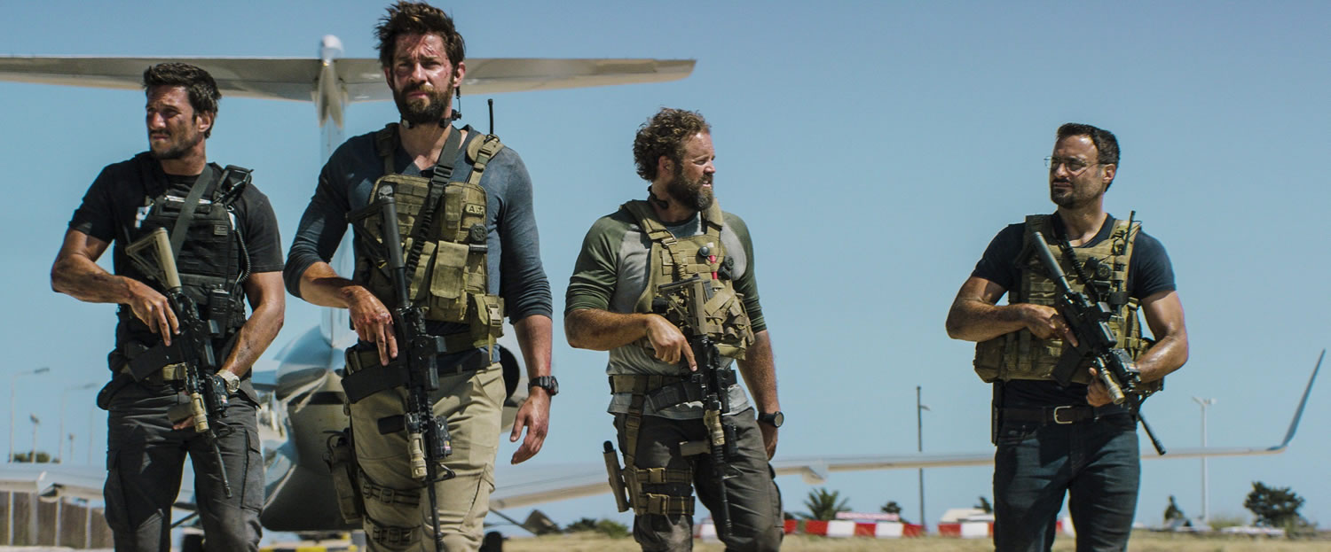 Pablo Schreiber, from left, John Krasinski, David Denman and Dominic Fumusa star in &quot;13 Hours: The Secret Soldiers of Benghazi.&quot; (Christian Black/Paramount Pictures)