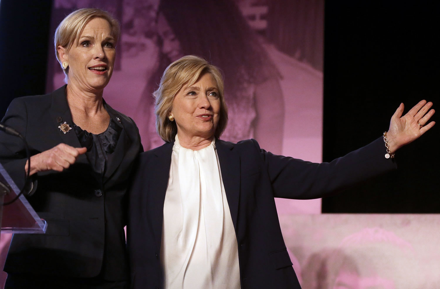 Democratic presidential candidate Hillary Clinton, right, stands with Cecile Richards, Planned Parenthood&#039;s president, during an event Sunday in Hooksett, N.H., during which Planned Parenthood endorsed Clinton in the presidential race. The endorsement by the group&#039;s political arm marks Planned Parenthood&#039;s first time wading into a presidential primary.
