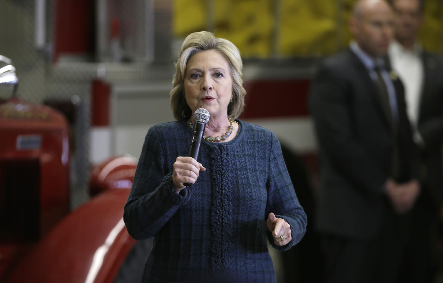 Democratic presidential candidate Hillary Clinton speaks during a campaign stop at the Osage Public Safety Center, Tuesday, Jan. 5, 2016, in Osage, Iowa.
