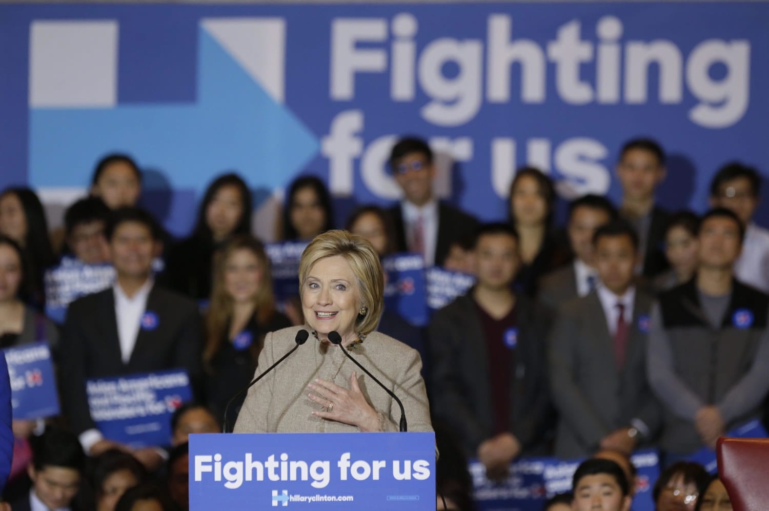 Democratic presidential hopeful former Secretary of State Hillary Clinton addresses Asian American and Pacific Islander supporters in San Gabriel, Calif., on Thursday, Jan. 7, 2016. Clinton traveled to Southern California to rally voters of Asian American and Pacific Islander descent, looking to tap into the nation&#039;s fastest growing racial minority.