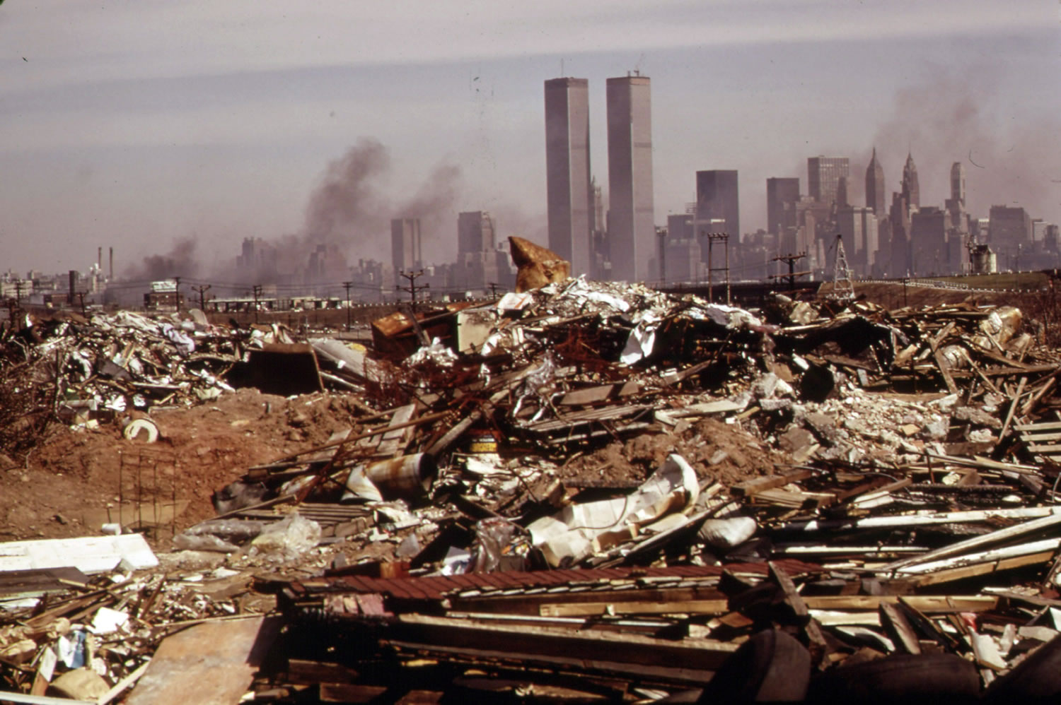 An illegal dumping area off the New Jersey Turnpike, facing Manhattan across the Hudson River, and north of the land fill area, seen March 1970, became Liberty State Park, N.J.