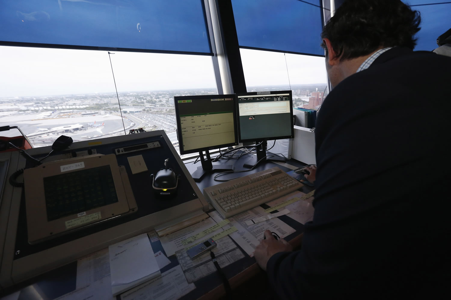 Newark Liberty International Airport&#039;s air traffic control tower in Newark, N.J.