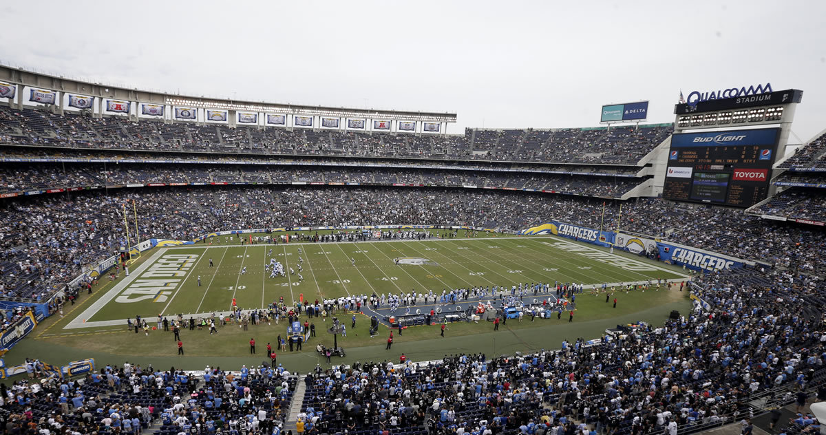 The San Diego Chargers play the Oakland Raiders at Qualcomm Stadium in San Diego.