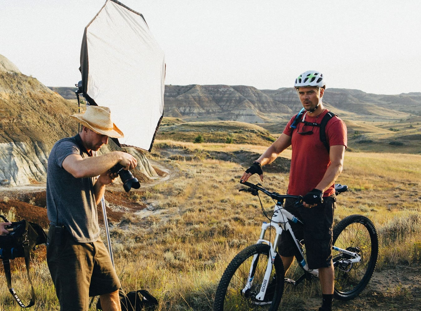 Actor Josh Duhamel is filmed by a crew Aug. 13 in Theodore Roosevelt National Park at the Little Missouri Grasslands near Medora, N.D., for a series of TV commercials and ads promoting tourism in the state.