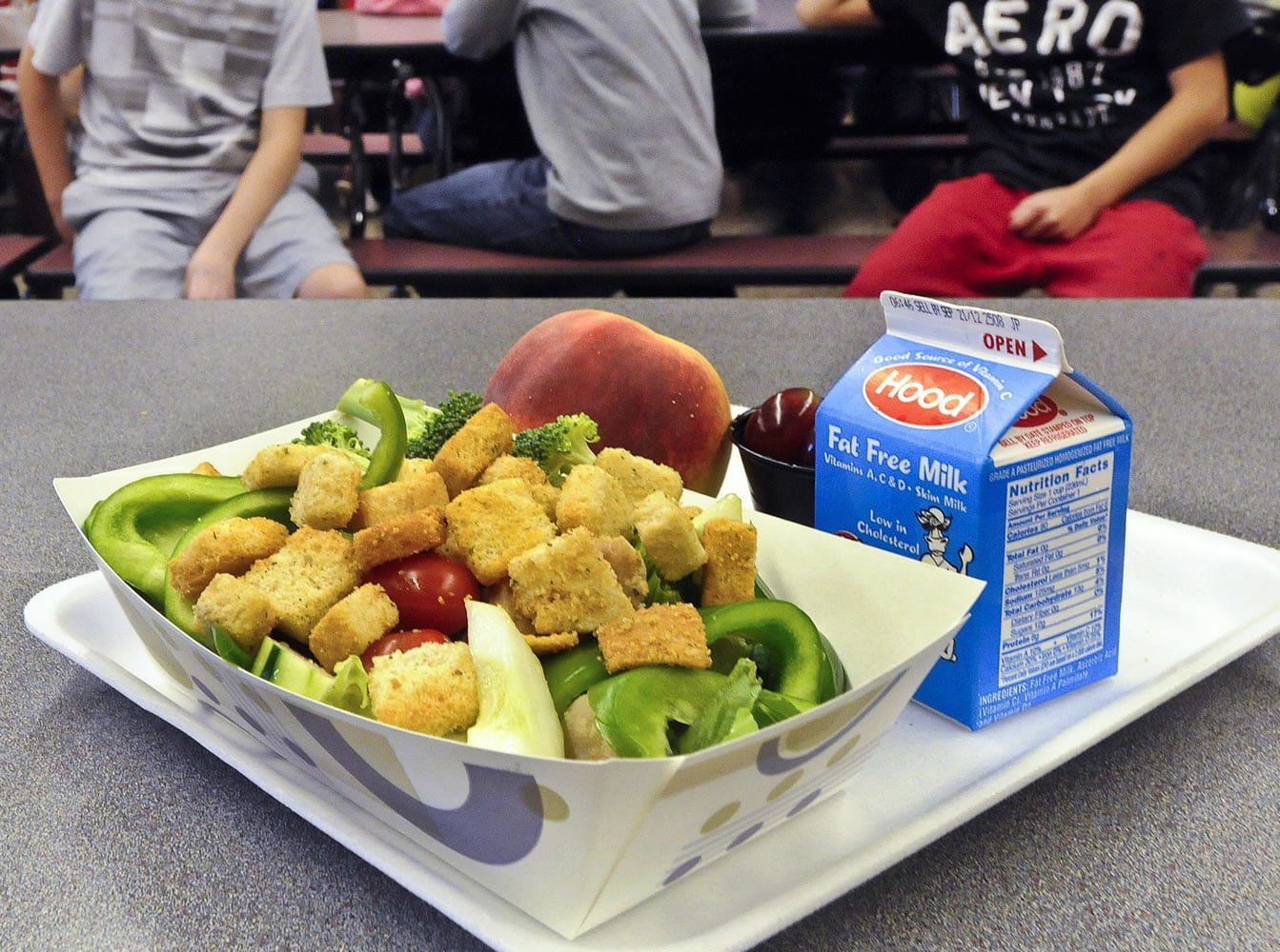 A healthy chicken salad school lunch, prepared under federal guidelines, sitting on display at the cafeteria at Draper Middle School in Rotterdam, N.Y.