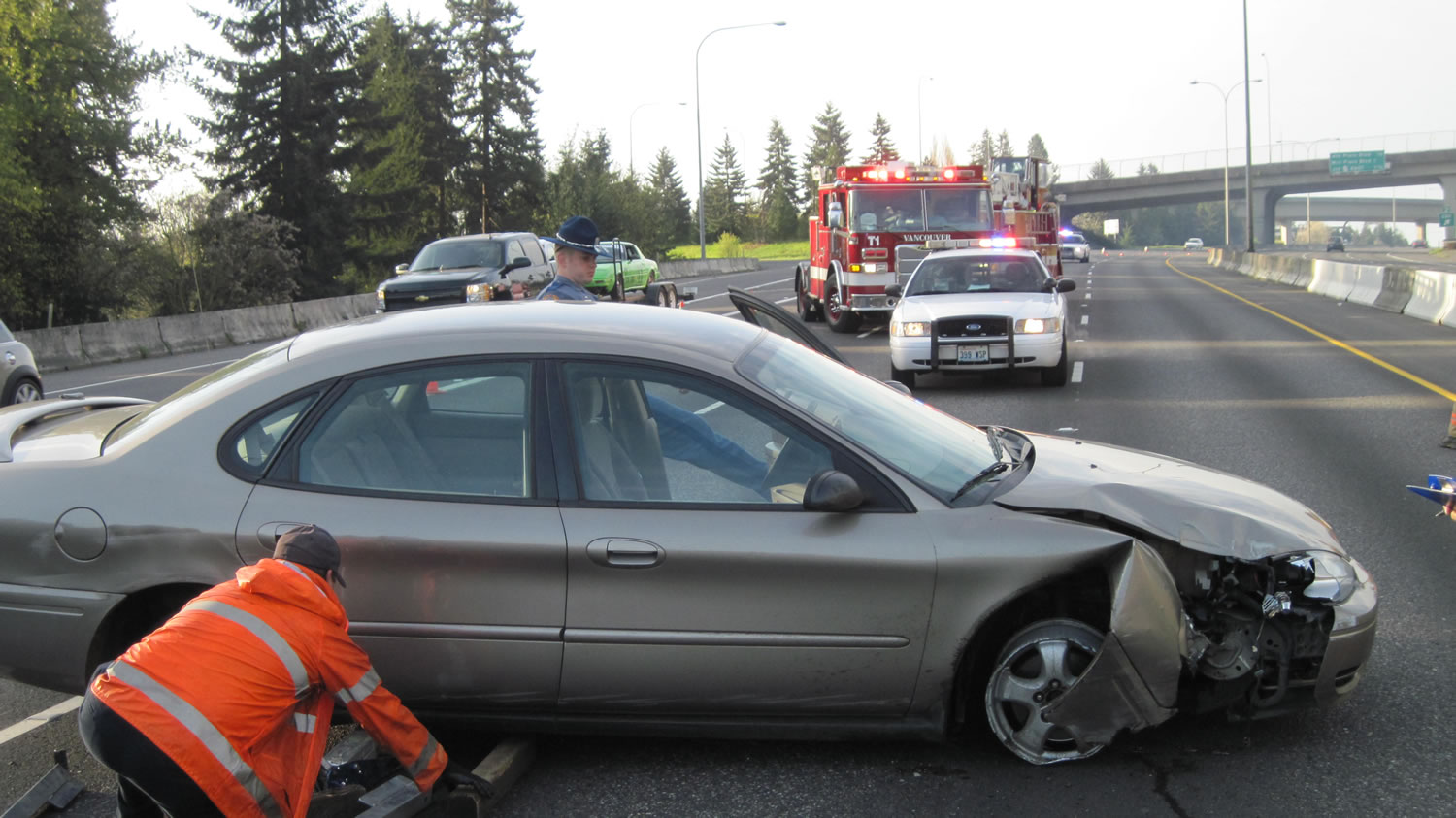 This accident tied up northbound Interstate 5 for 30 minutes Sunday morning at Main Street.