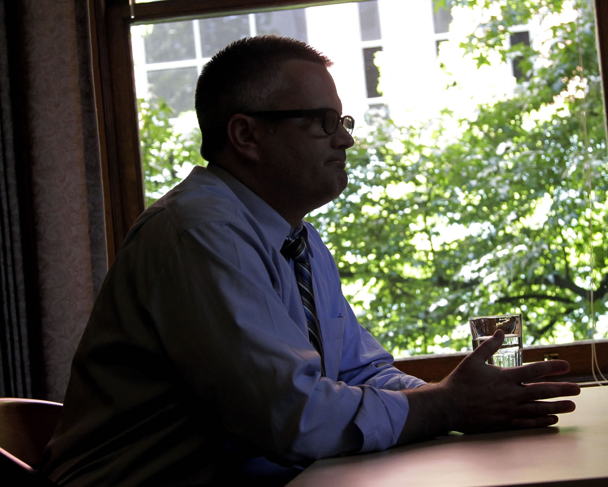 Portland Mayor Sam Adams is shown during an interview at city hall in Portland on Friday.