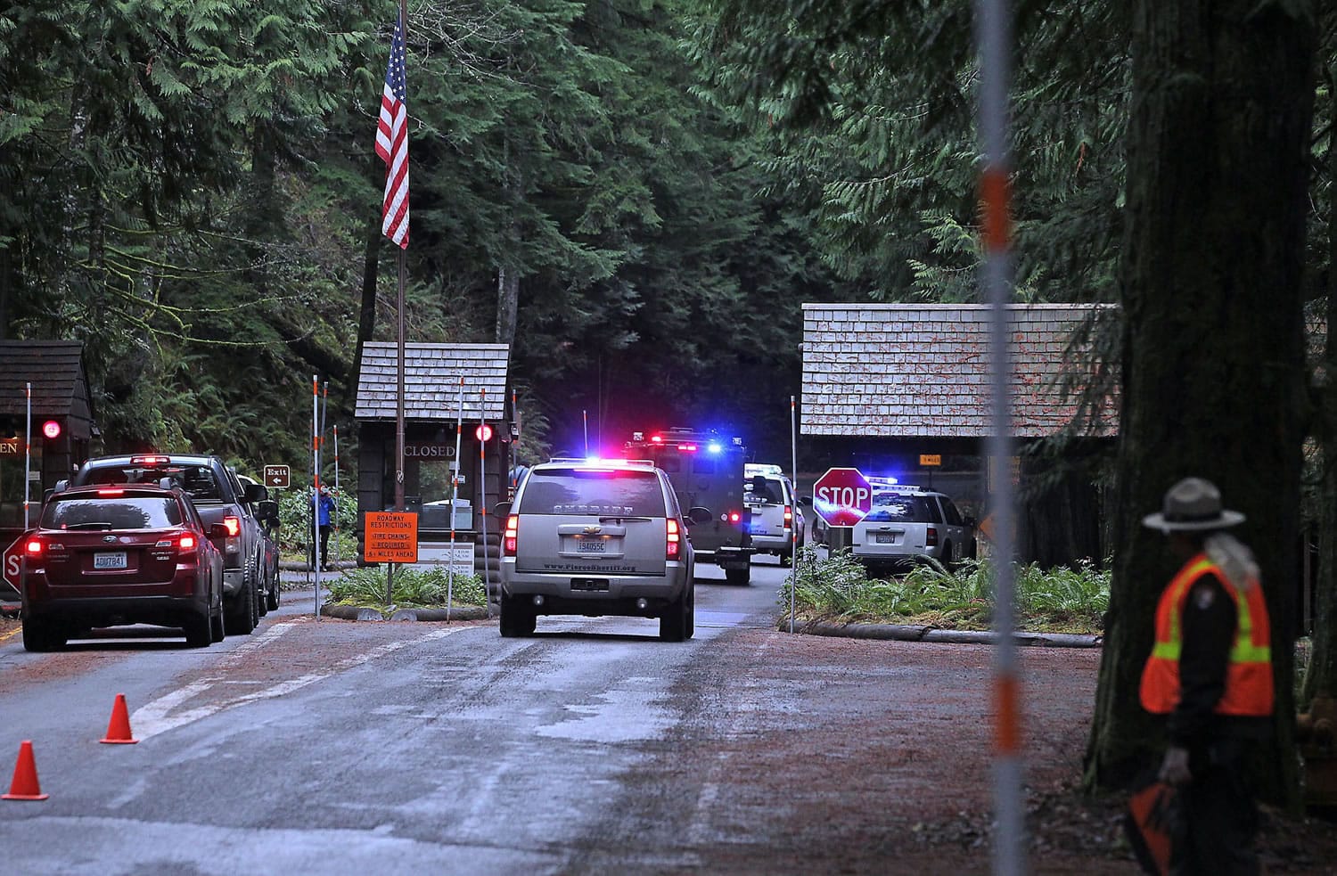 Police are searching for a suspect in the shooting of a Mount Rainier National Park ranger on Sunday.