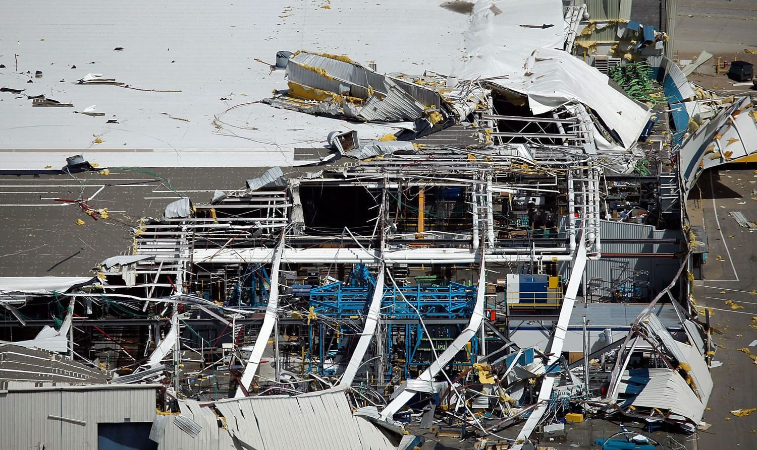Damage is evident Sunday at Boeing and Spirit AeroSystems in Wichita, Kan., after a tornado swept through the area late Saturday.