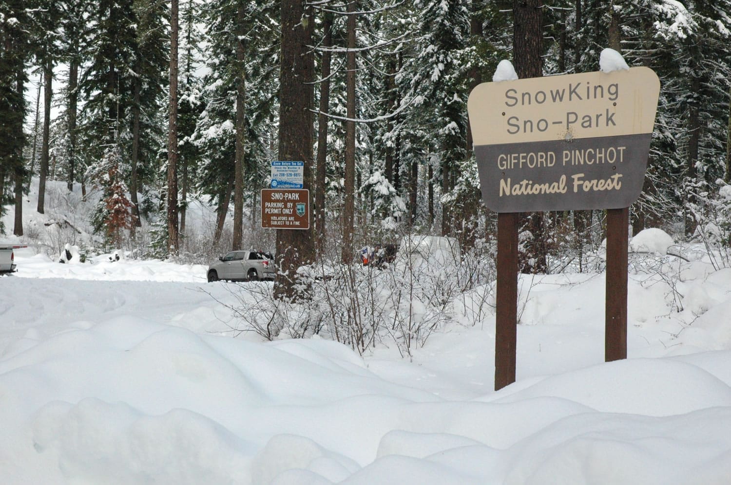 Skiers, snowshoers and snowmobilers will find about 4 feet of snow at SnowKing Sno-Park north of Trout Lake.