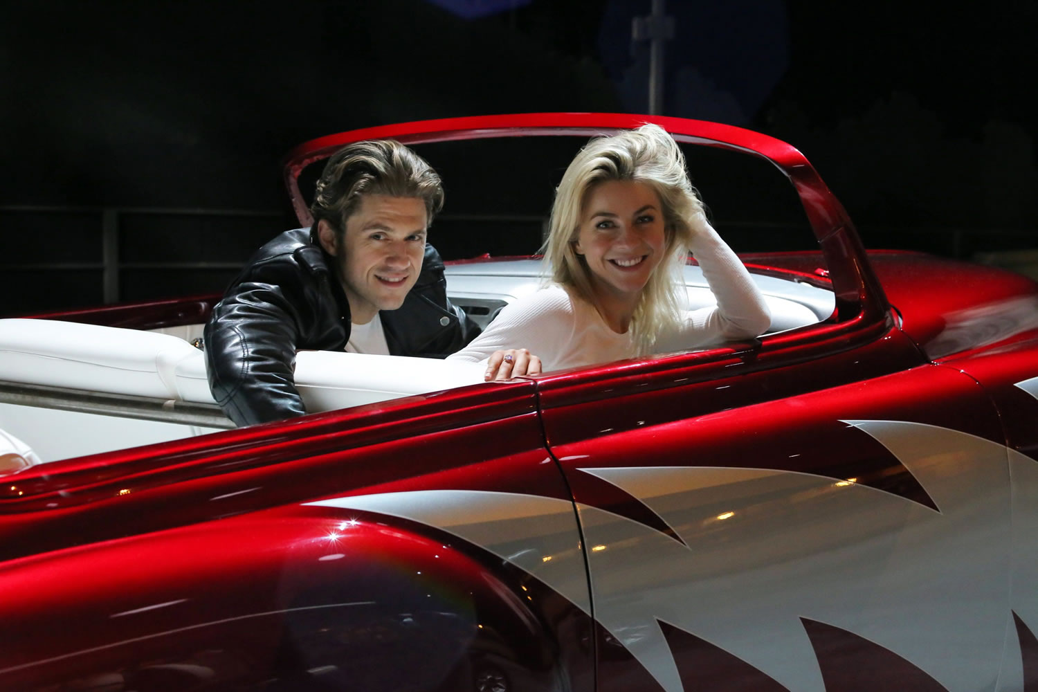 Aaron Tveit and Julianne Hough rehearse for &quot;Grease: Live,&quot; airing at 7 p.m. Sunday (tape-delayed for Pacific time) on Fox.
