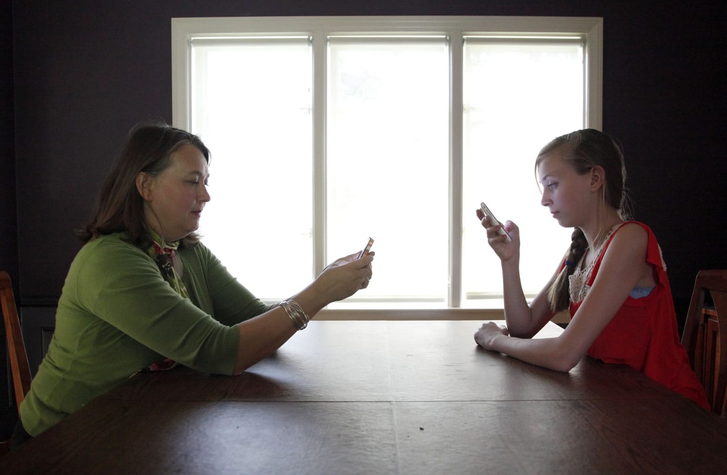 Anna Schiferl, right, and her mother Joanna hold their cellphones in the dining room of their LaGrange, Ill. home on May 24. Statistics from the Pew Internet &amp; American Life Project show that, these days, many people with cell phones prefer texting over a phone call. Itis not always young people, though the data indicates that the younger you are, the more likely you are to prefer texting.