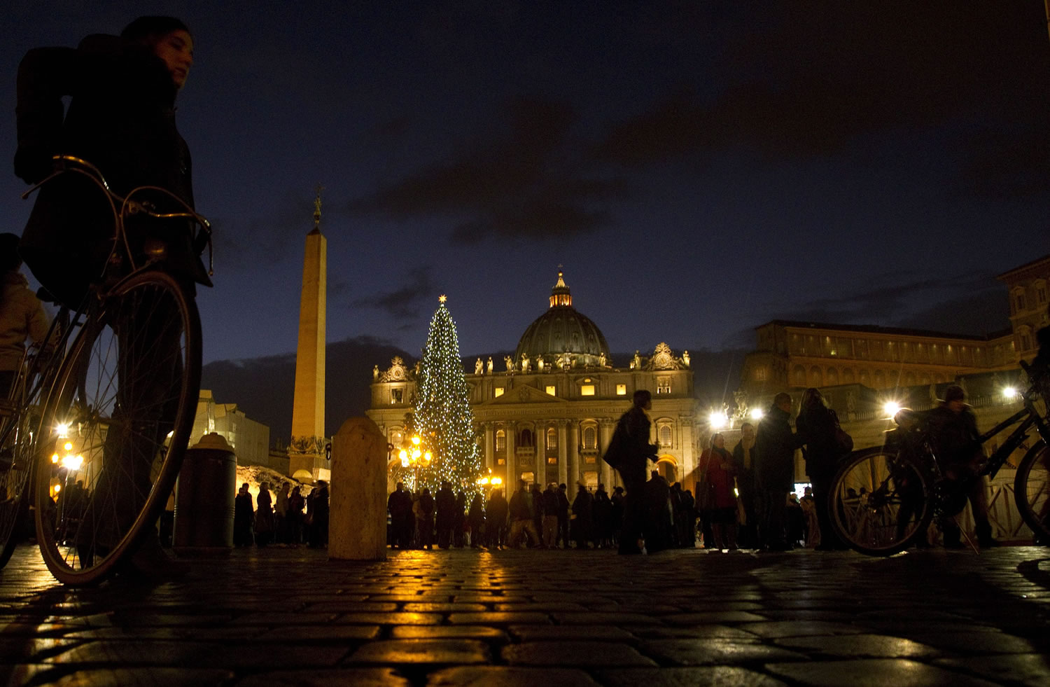 Faithful gather in St. Peter's Square at the Vatican after the unveiling of the nativity scene on Saturday.