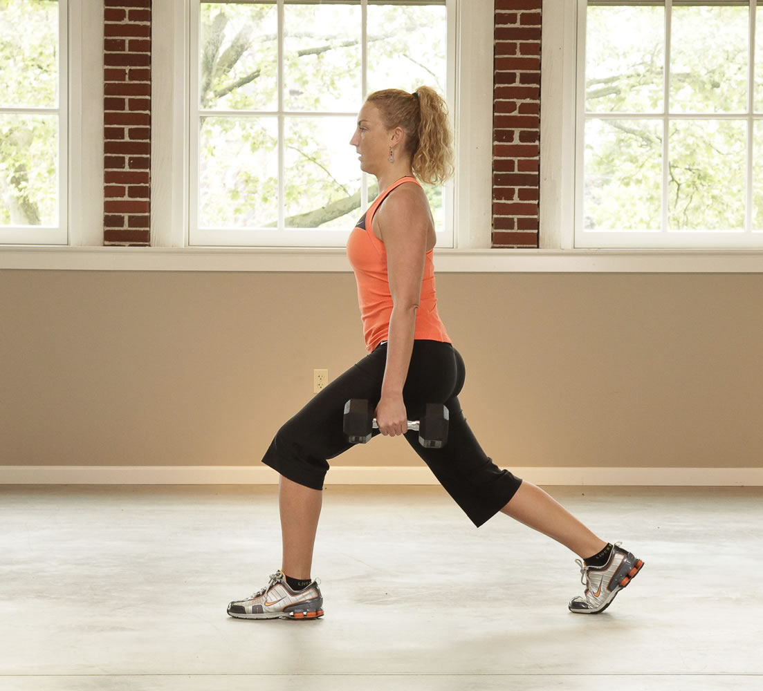 Lunge - Stand with one leg positioned in front of the other leg.  Keep the front knee over top of the ankle.