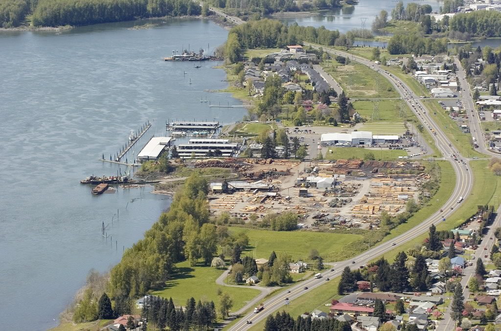 An aerial view of the Hambleton Bros. Lumber Co. property in 2007. Retail developer Killian Pacific on Friday submitted an application for a development agreement with Washougal, meant to keep the site zoned as commercial highway and to maintain current development regulations.
