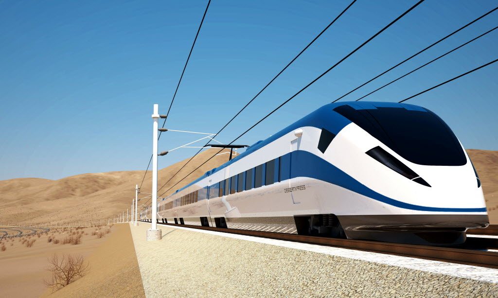This artist's rendering provided by DesterXpress shows the proposed DesertXpress high-speed train. The Obama administration is on the verge of loaning a Nevada company linked to Senate Majority Leader Harry Reid as much as $4.9 billion to build a high-speed train from Victorville, Calif., to the gambling palaces of Las Vegas.