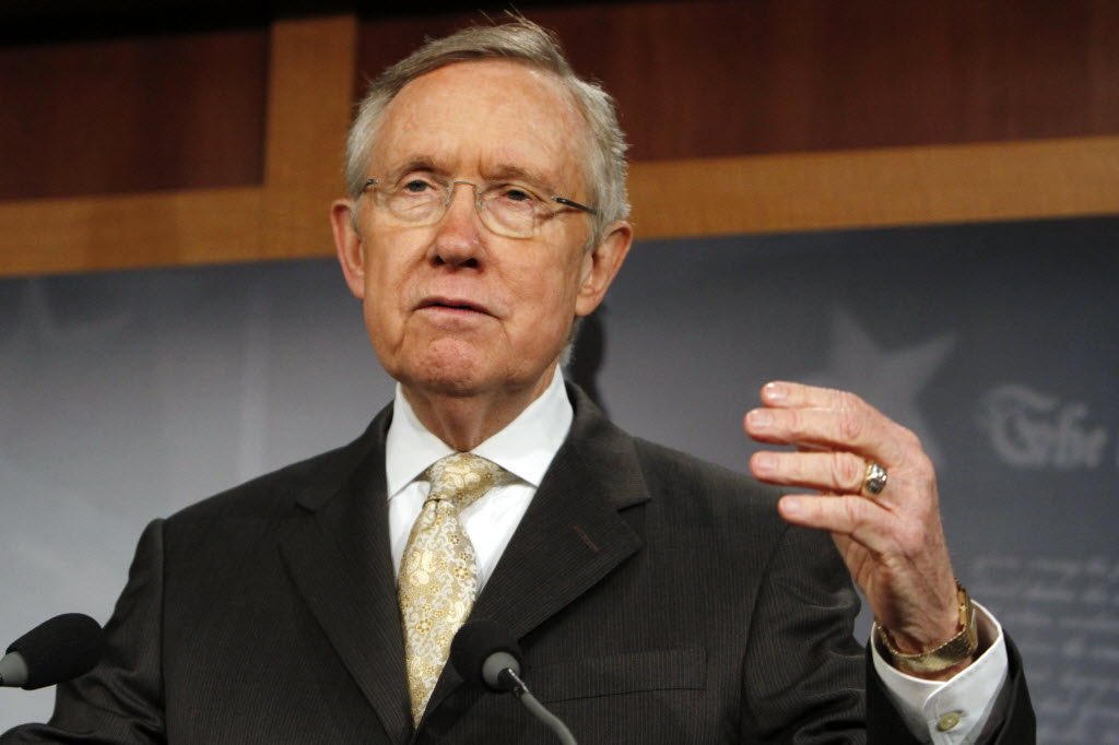 Senate Majority Leader Harry Reid of Nevada speaks to the media at the Capitol about the payroll tax cut extension and other measures in Washington on Friday.