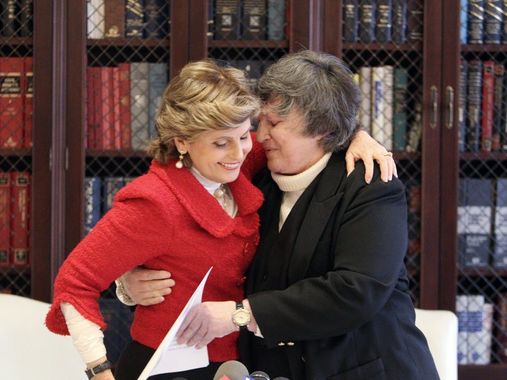 Robin Tyler, right, who was part of the first same-sex couple to wed in Los Angeles County in 2008, embraces her attorney Gloria Allred after hearing the 9th U.S. Circuit Court of Appeals' decision on the validity of gay marriage in Los Angeles on Tuesday. The federal appeals court declared California's same-sex marriage ban, passed as Proposition 8 in 2008, to be unconstitutional, putting the bitterly contested, voter-approved law on track for likely consideration by the U.S.