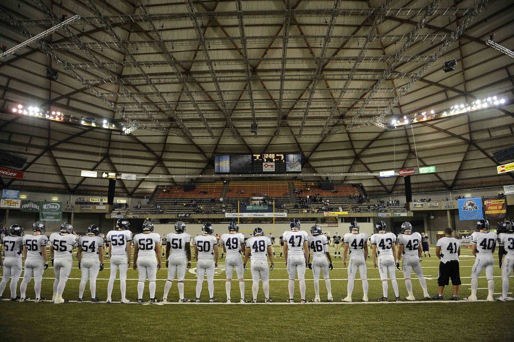 The Skyview High School football team is seen before a state semifinal football game in 2011 at the Tacoma Dome.