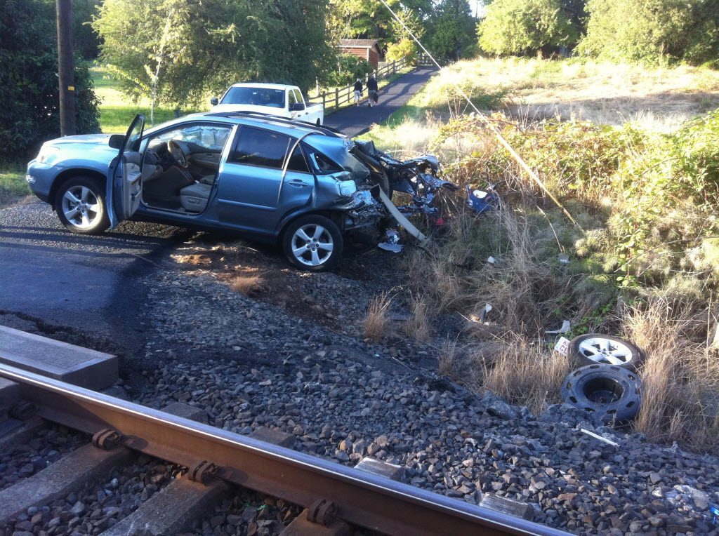 An Amtrak train collided with a 2005 Lexus SUV Monday afternoon at a private crossing, west of the Interstate 205 Bridge and south of Southeast Evergreen Highway in east Vancouver.