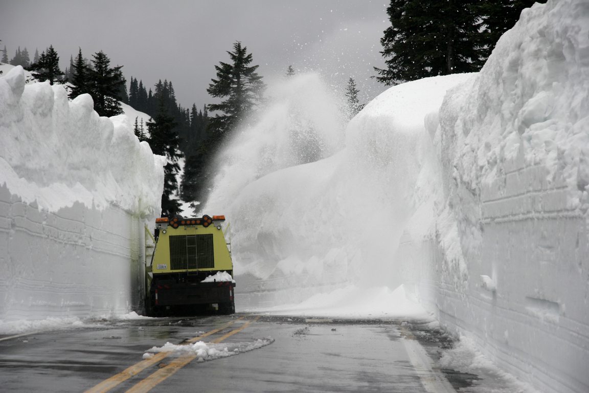 A Washington State Department of Transportation snowplow operator works earlier this month to clear heavy snow from the summit of Chinook Pass on state Highway 410 just east of Mount Rainier National Park.