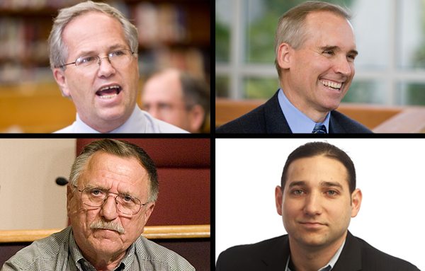 Incumbent County Commissioner Marc Boldt, top left, will run against David Madore, top right, Pat Campbell, bottom left, and Roman Battan later this year.