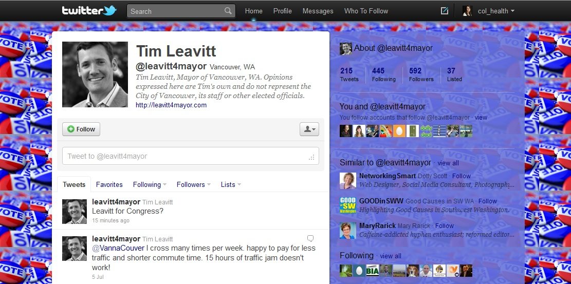 A curious tweet from Vancouver Mayor Tim Leavitt.