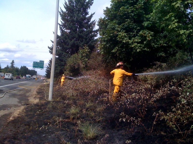 Crews from the Vancouver Fire Department, Fire District 6 and Clark County Fire and Rescue responded to several grass fires along Interstate 5 north of Northeast 134th Street on Monday afternoon.