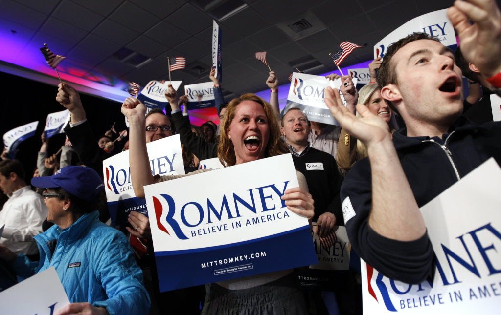 Supporters of Republican presidential candidate, former Massachusetts Gov.