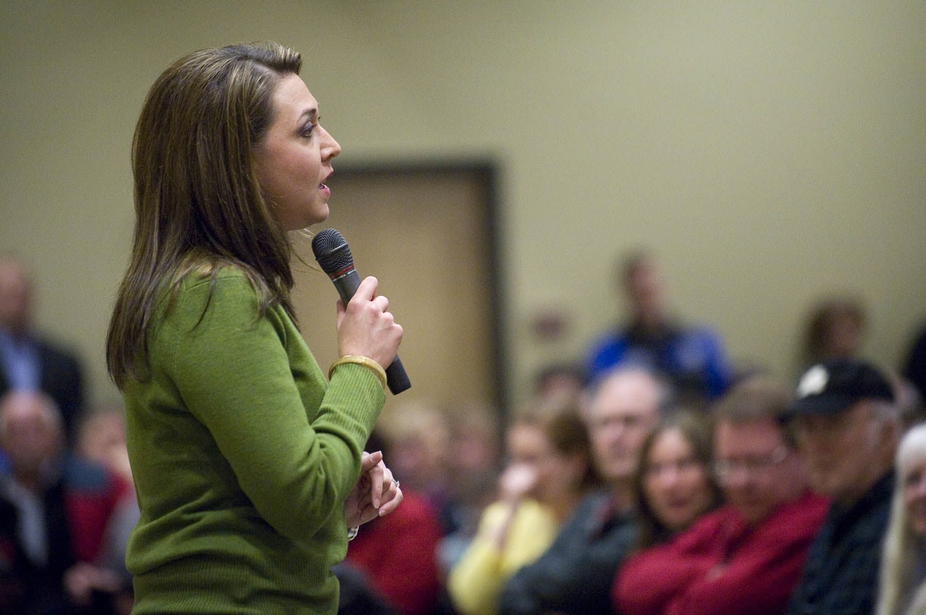 U.S. Rep. Jaime Herrera Beutler holds a town hall meeting at the Battle Ground Community Center in February.