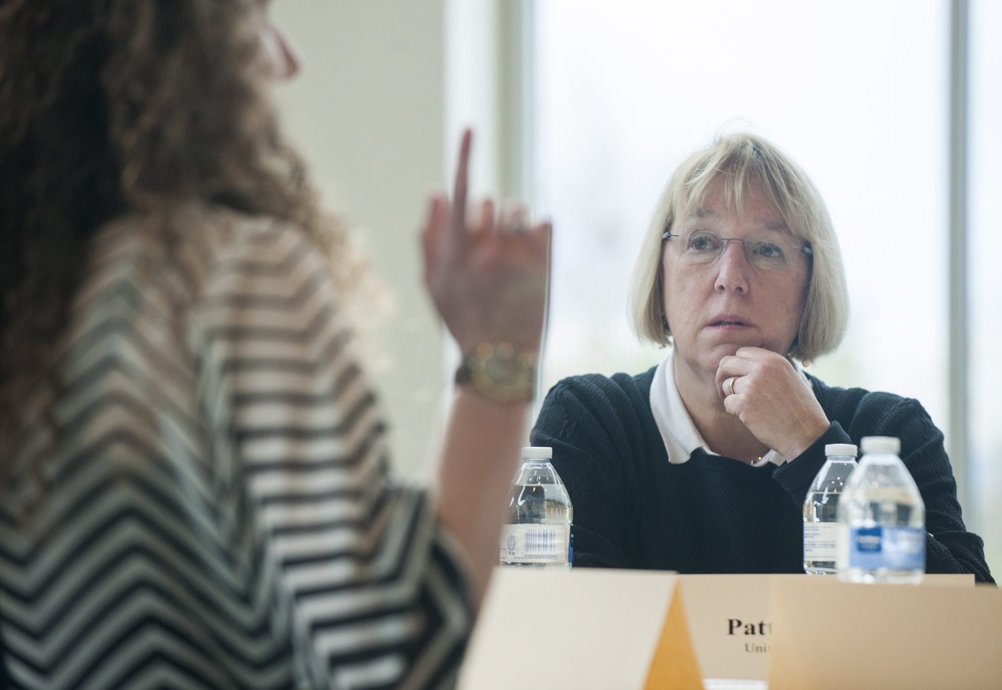 U.S. Sen. Patty Murray, D-Wash., spoke with Clark College students about college affordability on Wednesday, including Clark College student body President Sarah Swift, pictured.