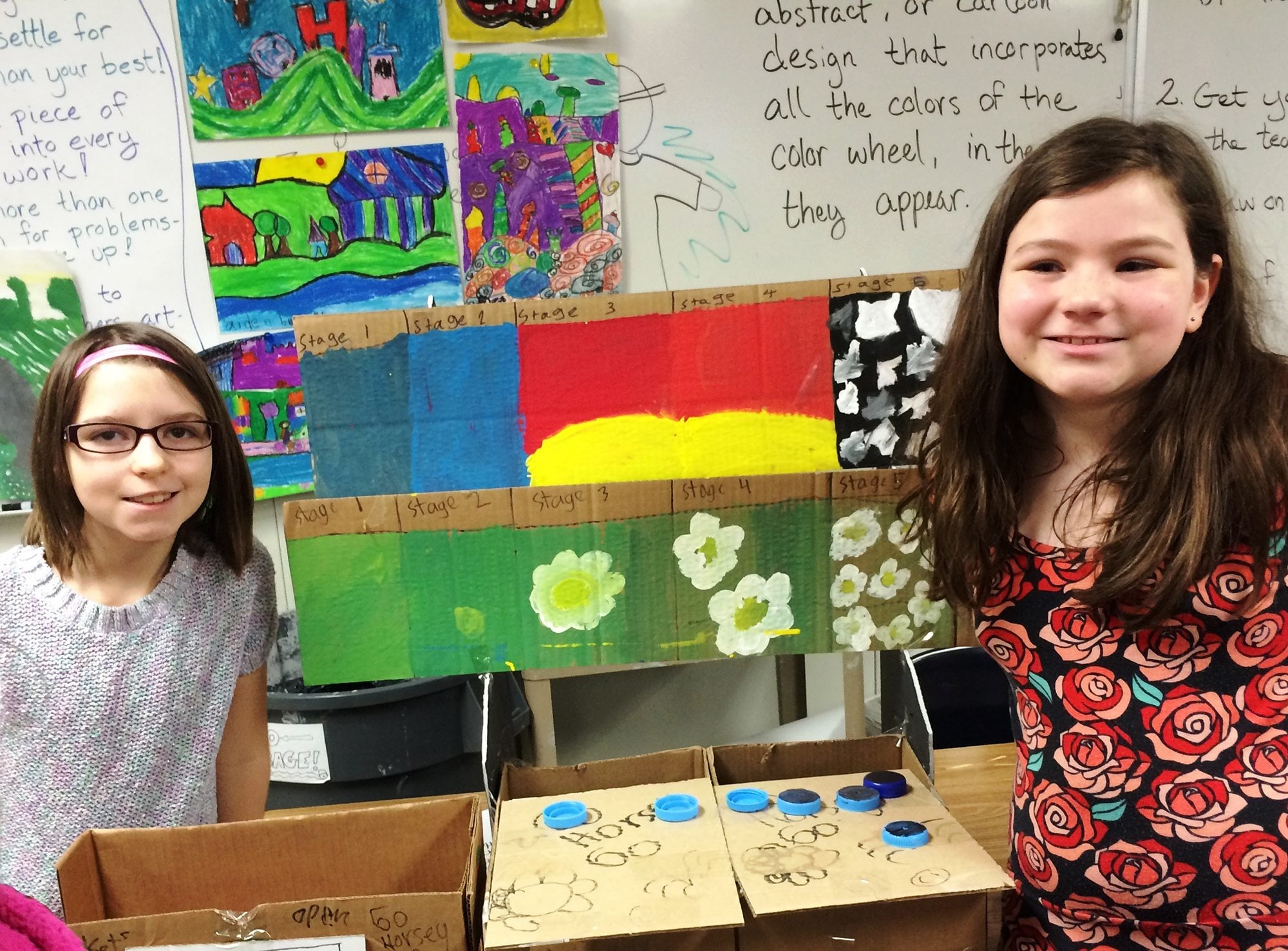 Ridgefield: Union Ridge fifth-graders, such as Kalie Hittle, left, and Anna Robbins, designed, built and tested arcade games in art class, and put on a carnival for second-graders.