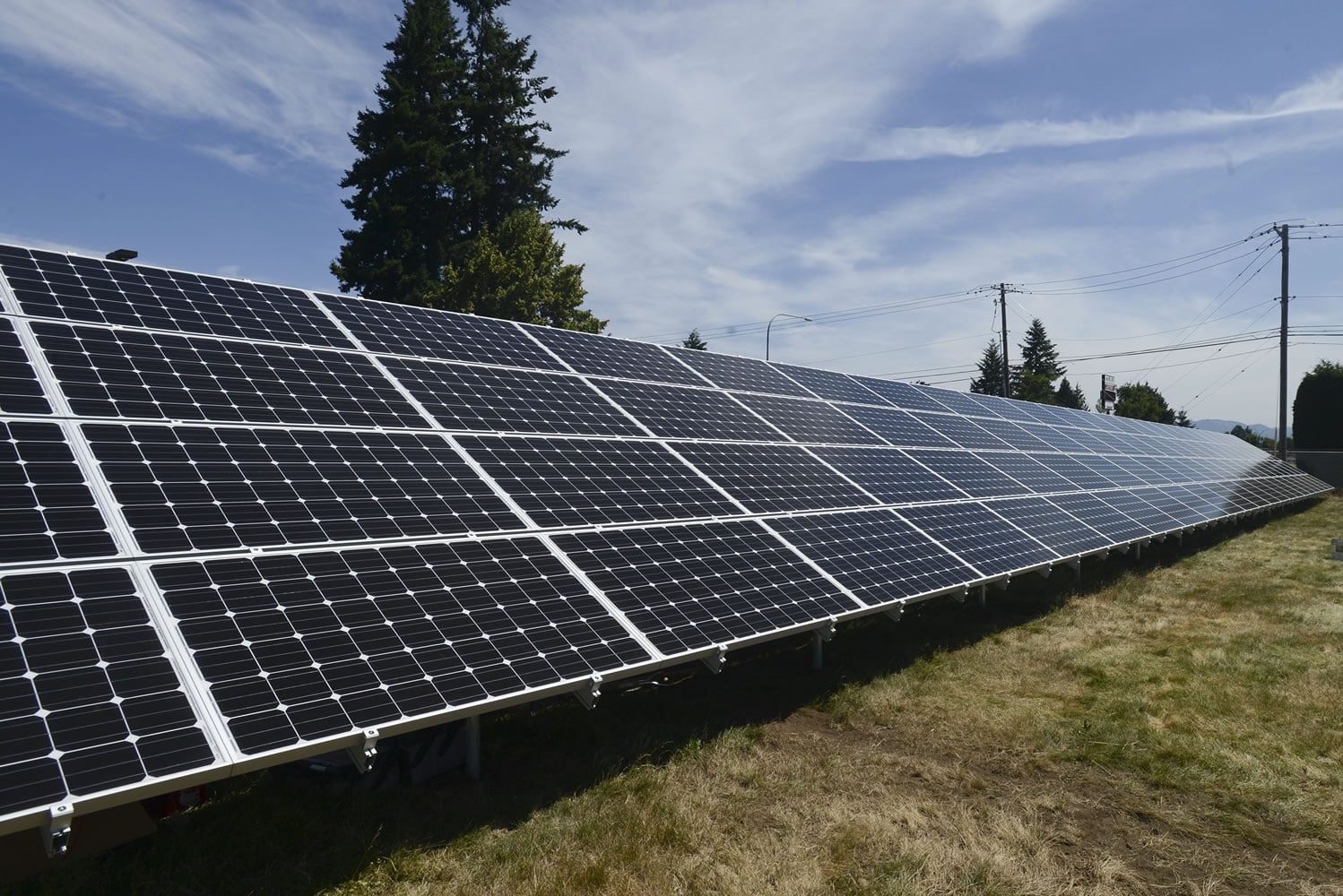 Clark Public Utilities has built its first community solar panel system outside its Orchards operations center.
