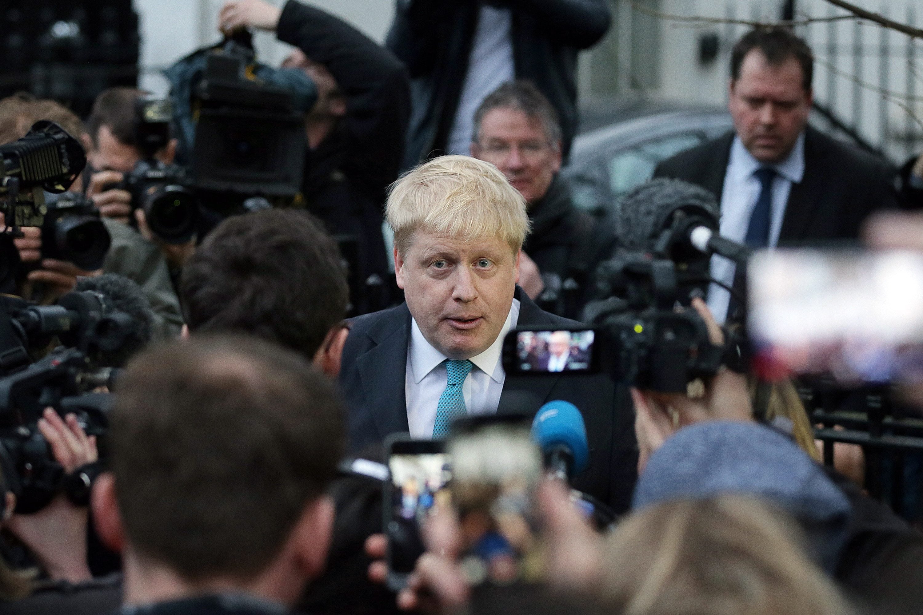London Mayor Boris Johnson makes a statement outside his home in London on Sunday. London Mayor Boris Johnson said Sunday he is joining a campaign to encourage Britain to leave the European Union.