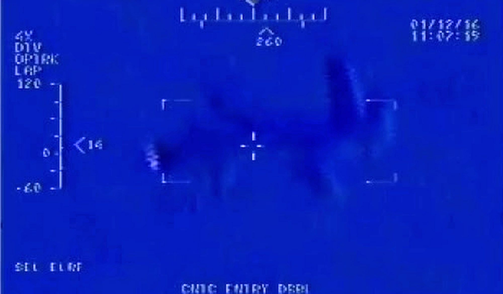 This Jan. 12 image taken from video made available by the U.S. Navy shows Iranian drone Shaheed as it flies over the USS Harry S. Truman. (U.S.