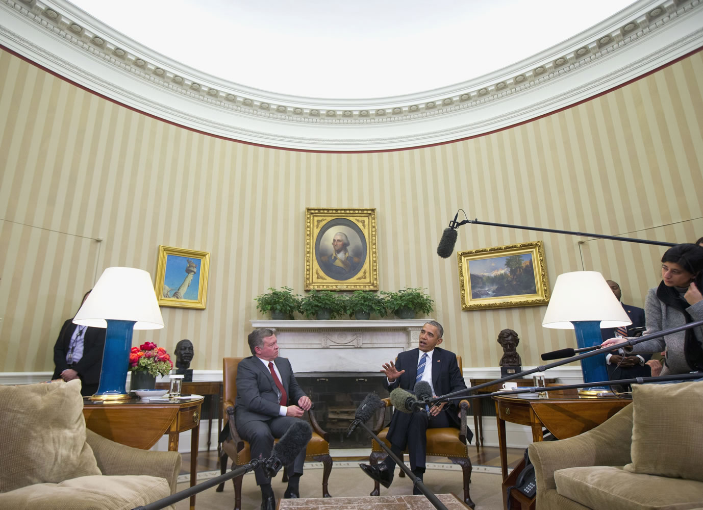 President Barack Obama meets with Jordan&#039;s King Abdullah II in the Oval Office of the White House in Washington on Wednesday.