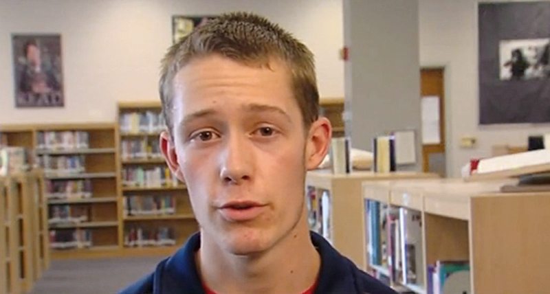 In this image made from video and provided by WMAR-TV, in Baltimore, David Eisenhauer conducts an interview discussing his athletic and academic aspirations for a weekly feature on high school athletes in the Baltimore area. Now the subject of shocking murder charges. Eisenhauer, an 18-year-old freshman engineering student and distance runner at Virginia Tech, is jailed without bond on charges of kidnapping and fatally stabbing a 13-year-old girl.