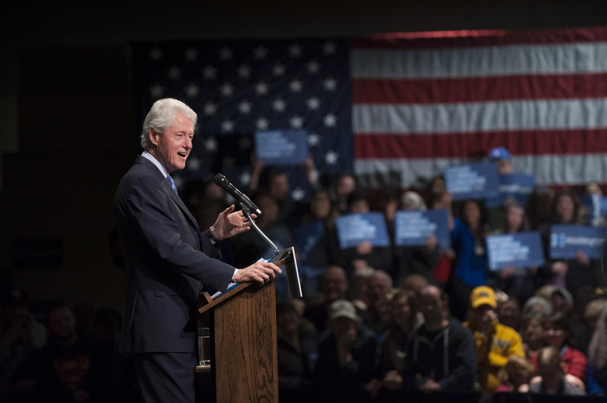 Former President Bill Clinton addresses the crowd at Clark College earlier this year during his third visit to Clark County.