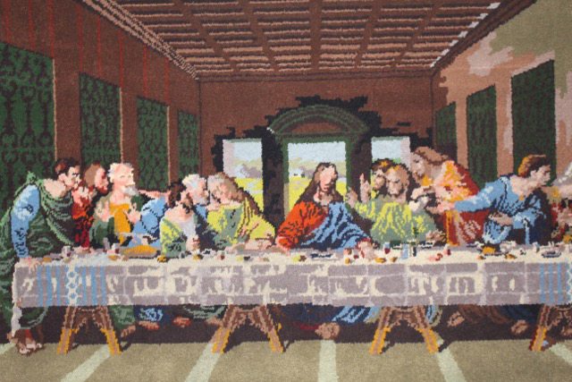 Rose Village: A 110,000-stitch latch-hook wall hanging of &quot;The Last Supper&quot; created by Don Miller in 1985 now hangs in Memorial Lutheran Church.