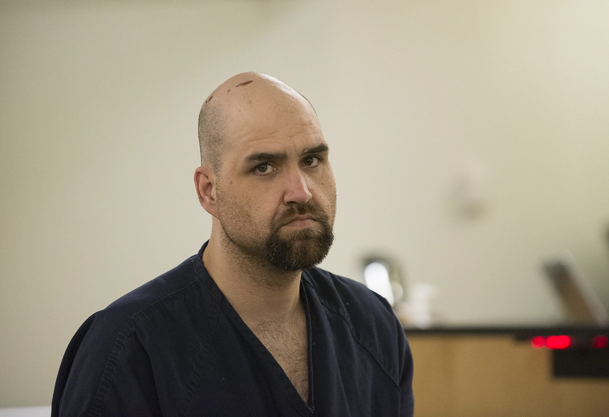 Howard E. Morrow, 36, of Battle Ground makes a first appearance Monday in Clark County Superior Court on suspicion of vehicular assault-DUI in connection with a Friday night crash on state Highway 502.
