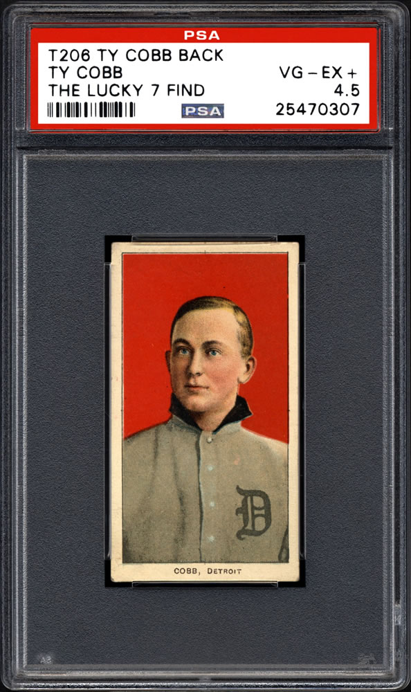 One of seven Ty Cobb baseball cards, a baseball-card find of a lifetime, that were found crumpled paper bag in a dilapidated house. Card experts in Southern California say they have verified the legitimacy, and seven-figure value, of the seven identical Ty Cobb cards from the printing period of 1909 to 1911. Before the recent find there were only about 15 known to still exist.