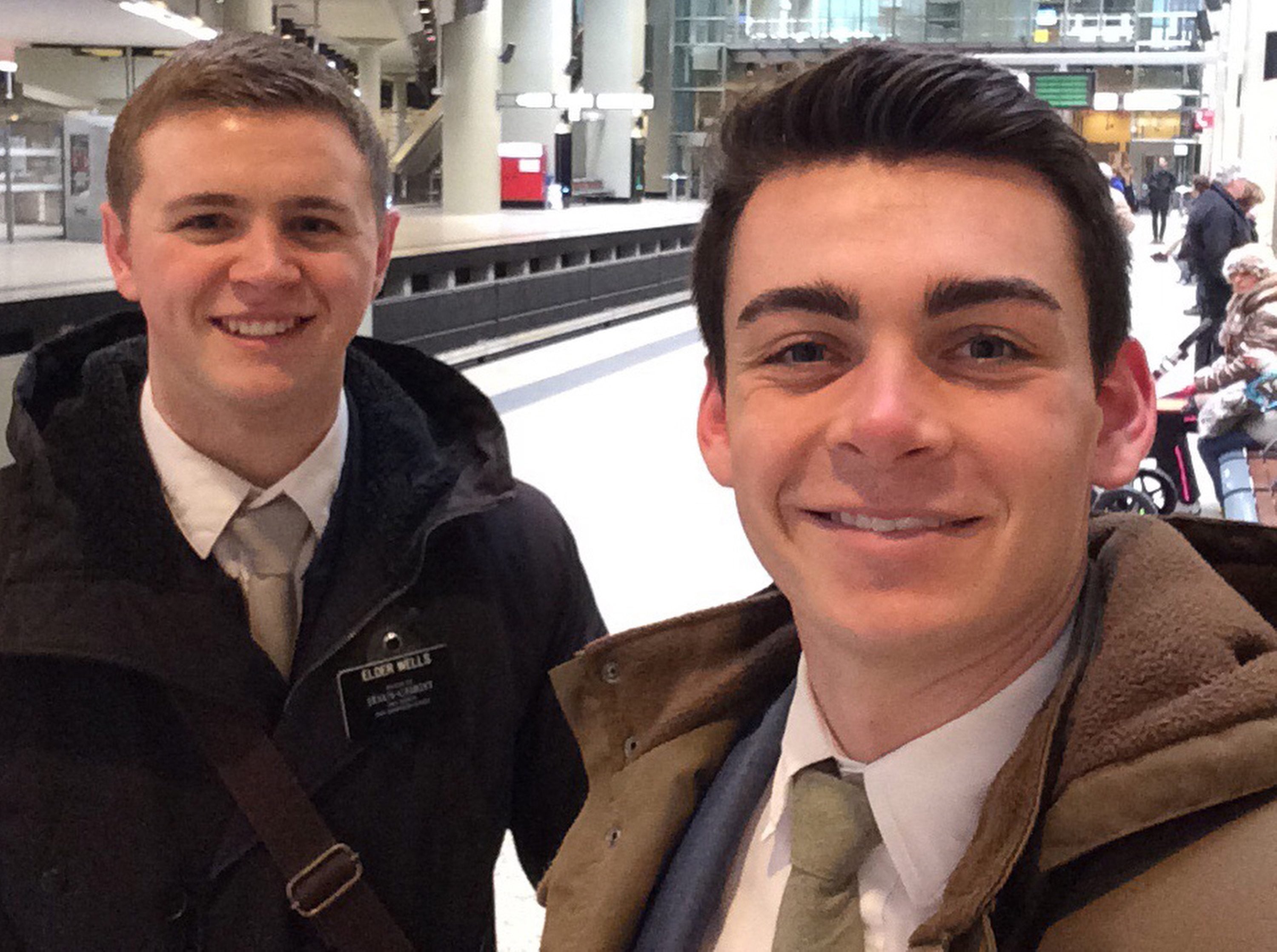 Mormon missionaries Mason Wells, 19, left, and Joseph Empey, 20, both Utahns, were injured in Tuesday&#039;s explosion at the Brussels airport.