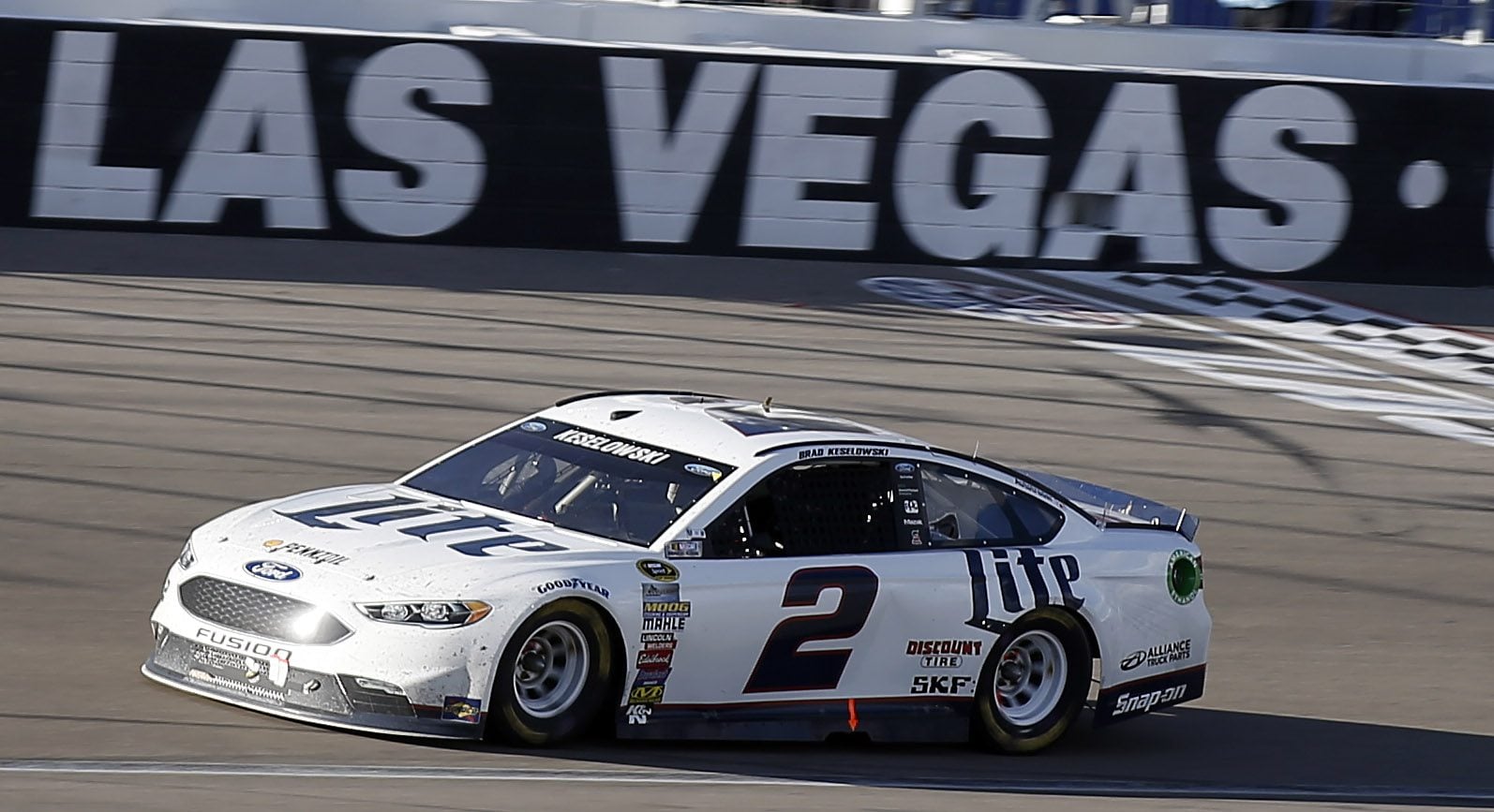 Brad Keselowski drives during a NASCAR Sprint Cup Series auto race Sunday, March 6, 2016, in Las Vegas.