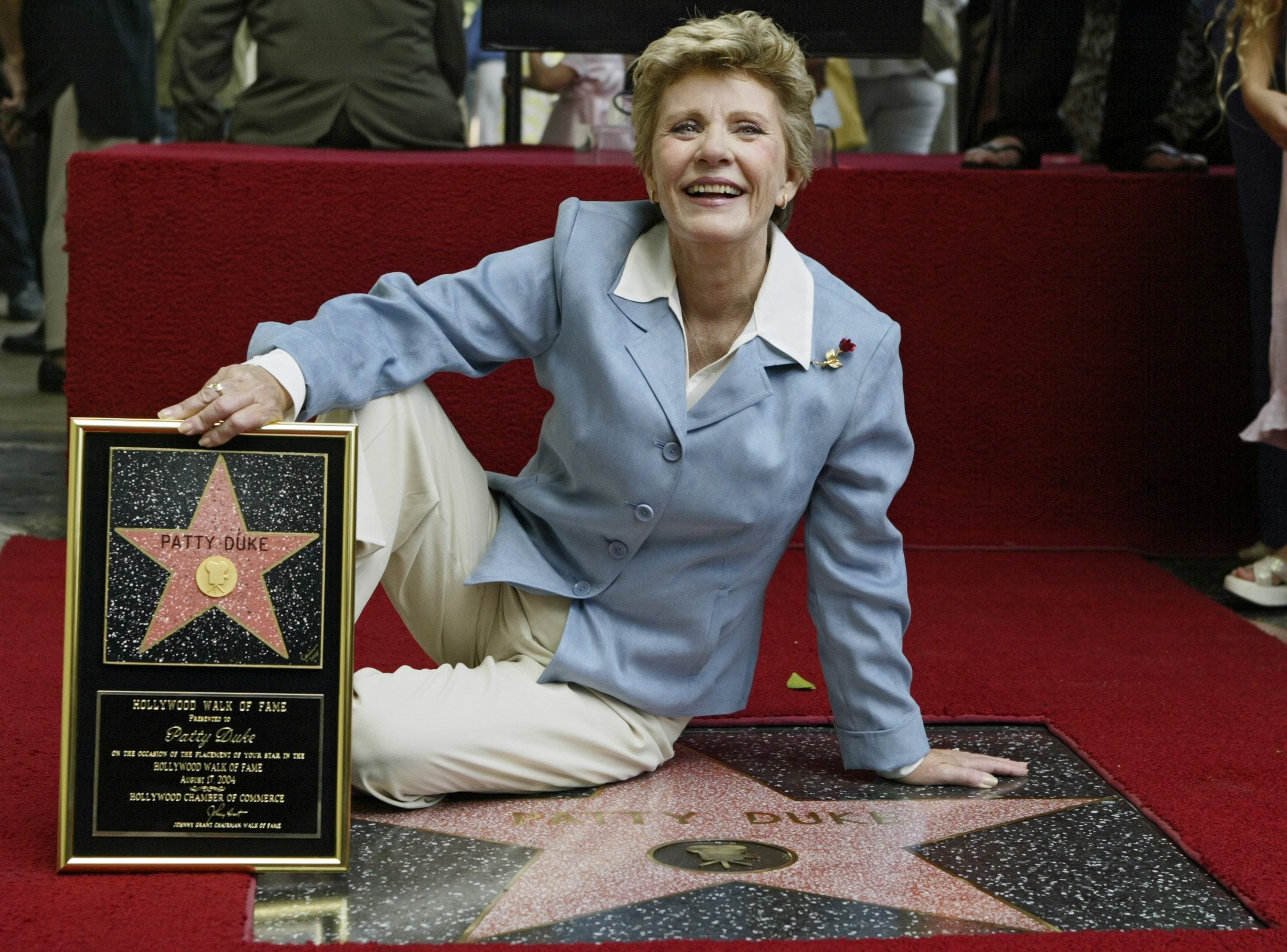 On Aug. 17, 2004, actress Patty Duke is honored with a star on the Hollywood Walk of Fame in Los Angeles. Duke, who won an Oscar as a child at the start of an acting career that continued through her adulthood, died Tuesday of sepsis from a ruptured intestine. She was 69.
