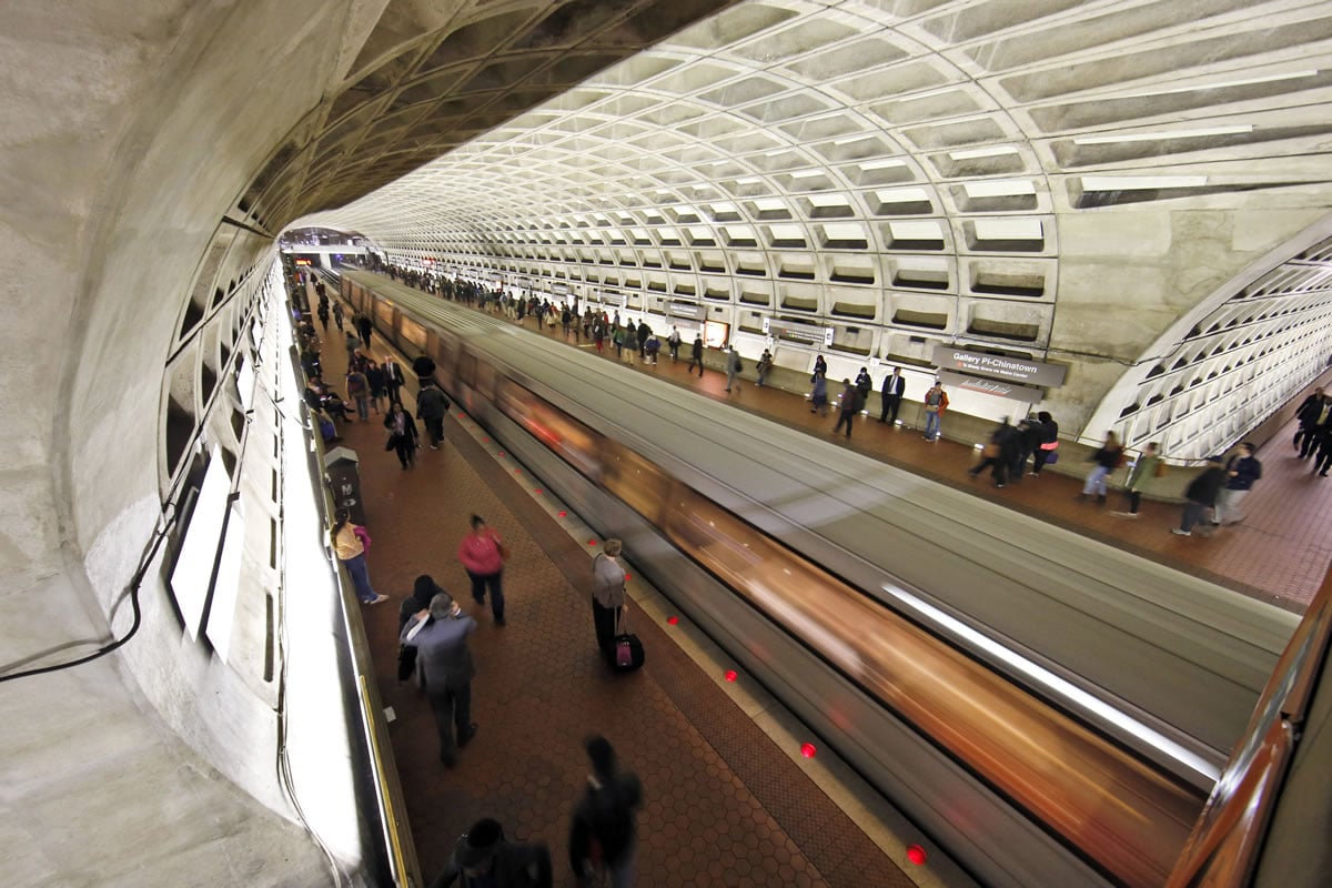 A train departs the Gallery Place-Chinatown Metro station Tuesday in Washington.